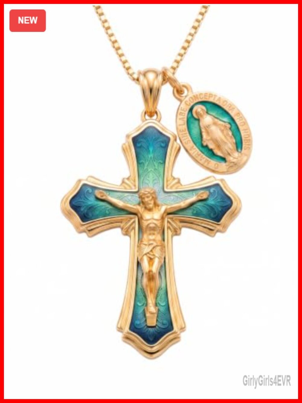 925 Sterling Silver Crucifix Cross Virgin Mary Pendant Necklace Catholic Jewelry